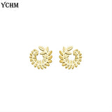 18K Plated Leaf Stud Earrings Stainless Steel Jewelry