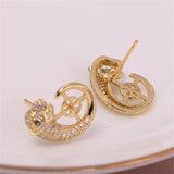 Copper Plated 18k Leopard Head Zircon Pearl Earrings S925 Silver Needle