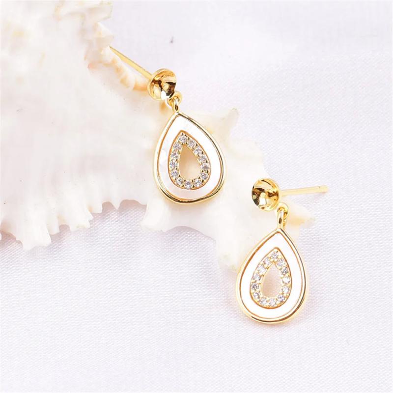 14k Plated Water Droplet Zircon Pearl Earrings