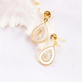 14k Plated Water Droplet Zircon Pearl Earrings