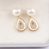 14k Plated Water Droplet Zircon Pearl Earrings