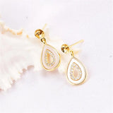 14k Plated Water Droplet Zircon Pearl Earrings