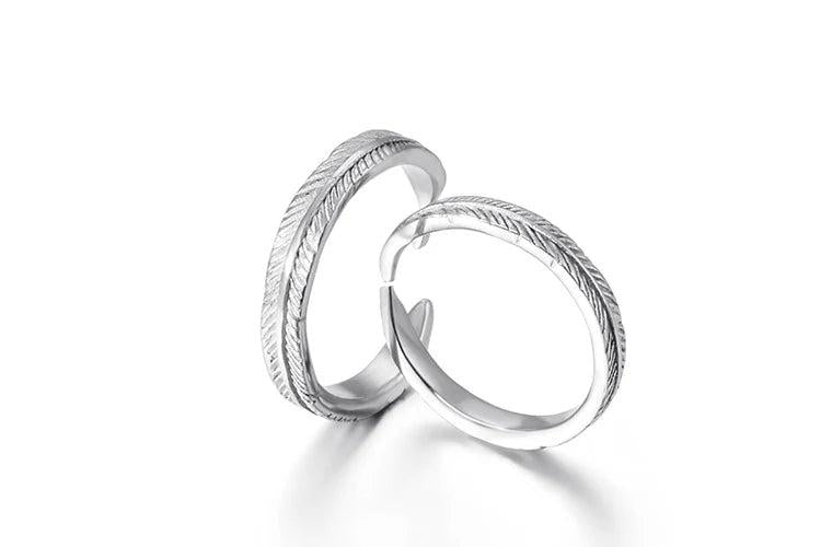 Feathers Women Men Rings Stainless Steel Couple Rings Wedding Bands