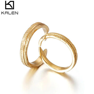 Feathers Women Men Rings Stainless Steel Couple Rings Wedding Bands