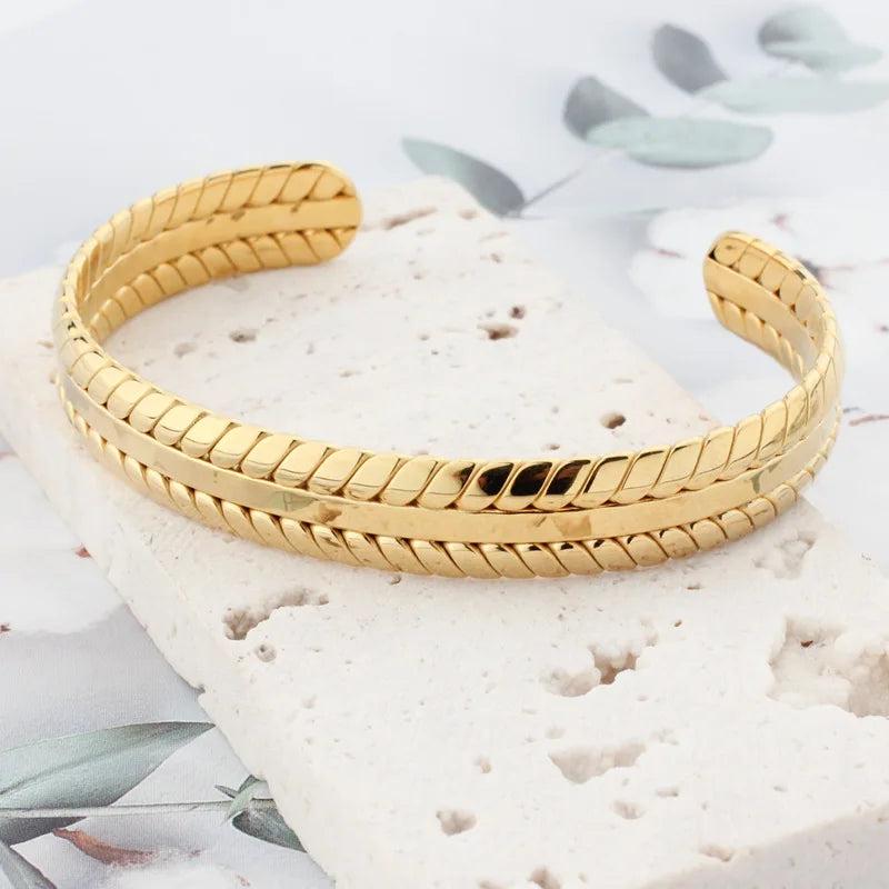 316L Stainless Steel Leaves Bangle Golden Cuff Bracelet