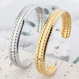 316L Stainless Steel Leaves Bangle Golden Cuff Bracelet