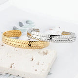 316L Stainless Steel Leaves Bangle Golden Cuff Bracelet