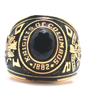 Unisex Stainless Steel K of C Stone Gold-Color Ring