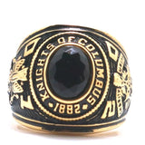 Unisex Stainless Steel K of C Stone Gold-Color Ring