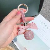Crystal Ball Keychain Leather Strap Bowknot Car Key Chain Bag Charm Pendant