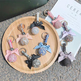 Crystal Ball Keychain Leather Strap Bowknot Car Key Chain Bag Charm Pendant