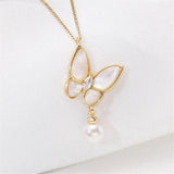 14k Coated Butterfly Mother-of-pearl Necklace Pendant DIY Accessories