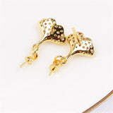 Gold Plated Ginkgo Leaf Earrings with Zircon Pearl