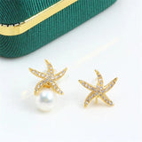 14k Bag Injection Pearl Zircon Stud Earrings