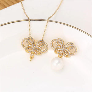 14k Gold-coated Bow Zircon Pearl Pendant DIY Accessories