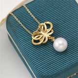 14k Gold-coated Bow Zircon Pearl Pendant DIY Accessories