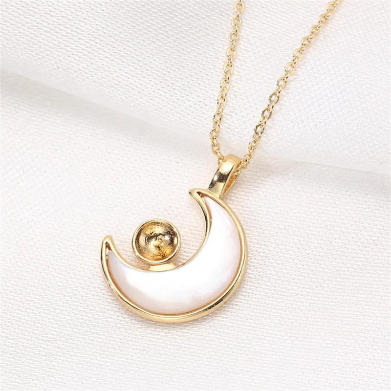14k Plating Color-preserving Moon Shell Pearl Necklace Pendant