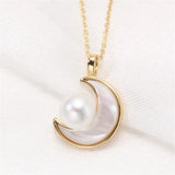 14k Plating Color-preserving Moon Shell Pearl Necklace Pendant