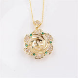 Women's 14k Plated Flower Pendant Necklace with Zircon Pearl Inlay