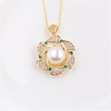 Women's 14k Plated Flower Pendant Necklace with Zircon Pearl Inlay