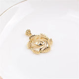 Women's 14k Plated Flower Pendant Necklace with Zircon Pearl Inlay