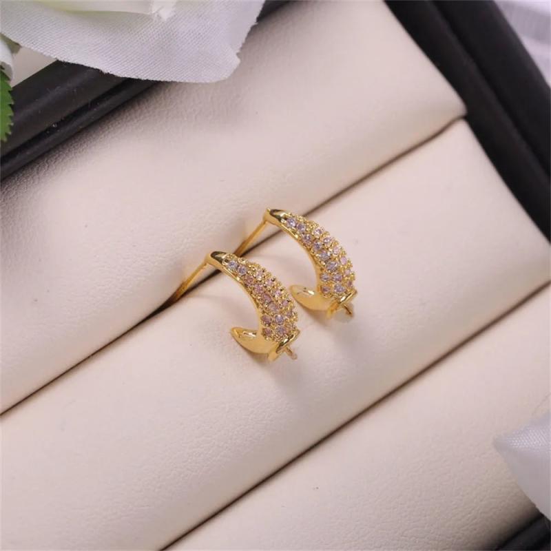 18K Copper Plated Leaf Zircon Pearl Earrings