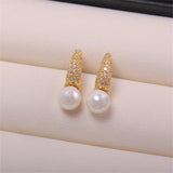 18K Copper Plated Leaf Zircon Pearl Earrings