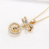 14k Plated Bow Zircon Pearl Pendant Necklace DIY Accessories