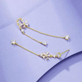 Long Line Asymmetry Flowers Drop Earrings with Cubic Zircon