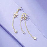 Long Line Asymmetry Flowers Drop Earrings with Cubic Zircon