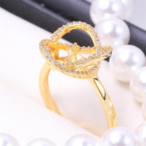 DIY Pearl Accessories Tray Copper Plated 18K Bird's Nest Zircon Jade Ring