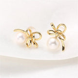 Bow Pearl Stud Earrings S925 Sterling Silver Needle 14k Plating DIY Accessories