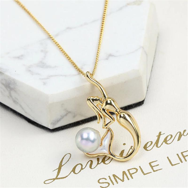 14k Mermaid Shell Pearl Necklace Pendant, DIY Accessories, Female