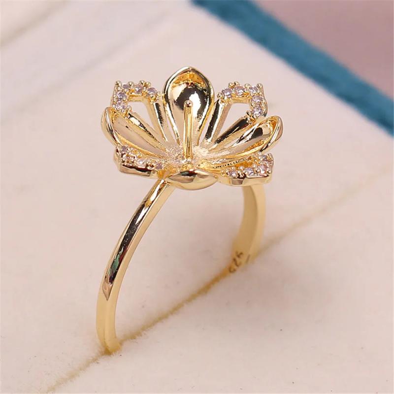 Copper-plated Gold Pearl Ring, Adjustable DIY Feminine Accessory