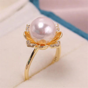 Copper-plated Gold Pearl Ring, Adjustable DIY Feminine Accessory