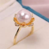 Copper-plated Gold Pearl Ring, Adjustable DIY Feminine Accessory