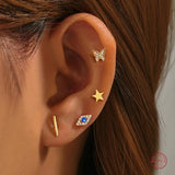 925 Sterling Silver Evil Eye Star Butterfly Piercing Stud Earring Set