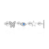 925 Sterling Silver Evil Eye Star Butterfly Piercing Stud Earring Set