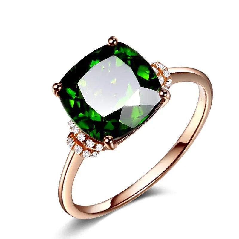 14K Rose Natural Grandmother Green Emerald Ring Women Anillos