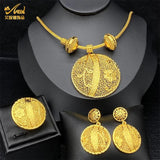 Indian 24k Round Pendant Necklace Earrings Ring Sets Lady Dubai Arab