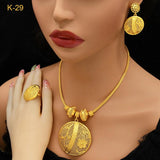 Indian 24k Round Pendant Necklace Earrings Ring Sets Lady Dubai Arab