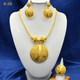 Indian 24k Round Pendant Necklace Earrings Ring Sets Lady Dubai Arab