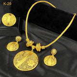 Indian 24k Round Pendant Necklace Earrings Ring Sets Lady Dubai Arab