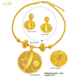 Indian 24k Round Pendant Necklace Earrings Ring Sets Lady Dubai Arab