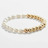 Vlen Half Pearl Beaded Bracelet for Women 18K Jewelry