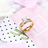 Stainless Steel Couples Promise Rings Crystal Love Bang Engagement