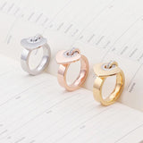 Rhinestone Heart Silver Rose Stainless Steel Charm Ring