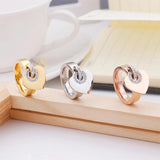 Rhinestone Heart Silver Rose Stainless Steel Charm Ring