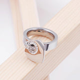 Rhinestone Heart Silver Rose Stainless Steel Charm Ring