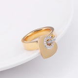 Rhinestone Heart Silver Rose Stainless Steel Charm Ring
